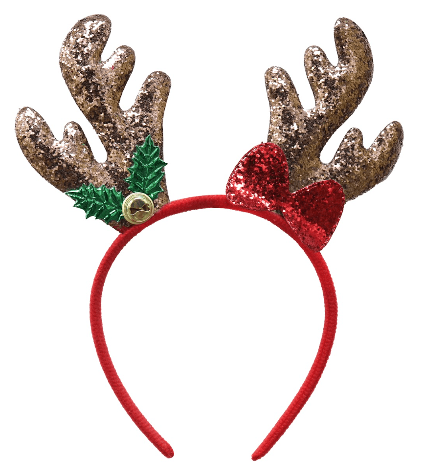 Glitter Antlers with Holly Bow Headband 3 Asst