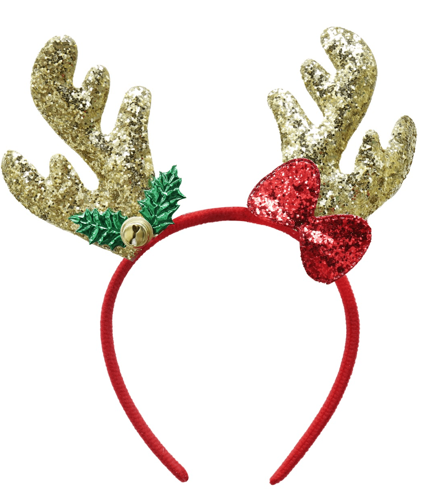 Glitter Antlers with Holly Bow Headband 3 Asst