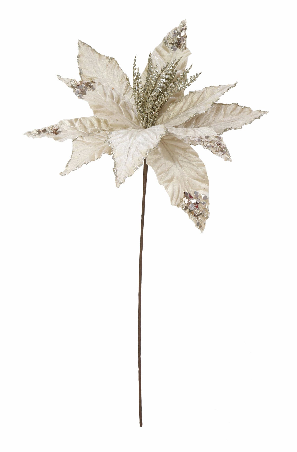 Velvet Poinsettia Stem with Sequins Asst (58cm)
