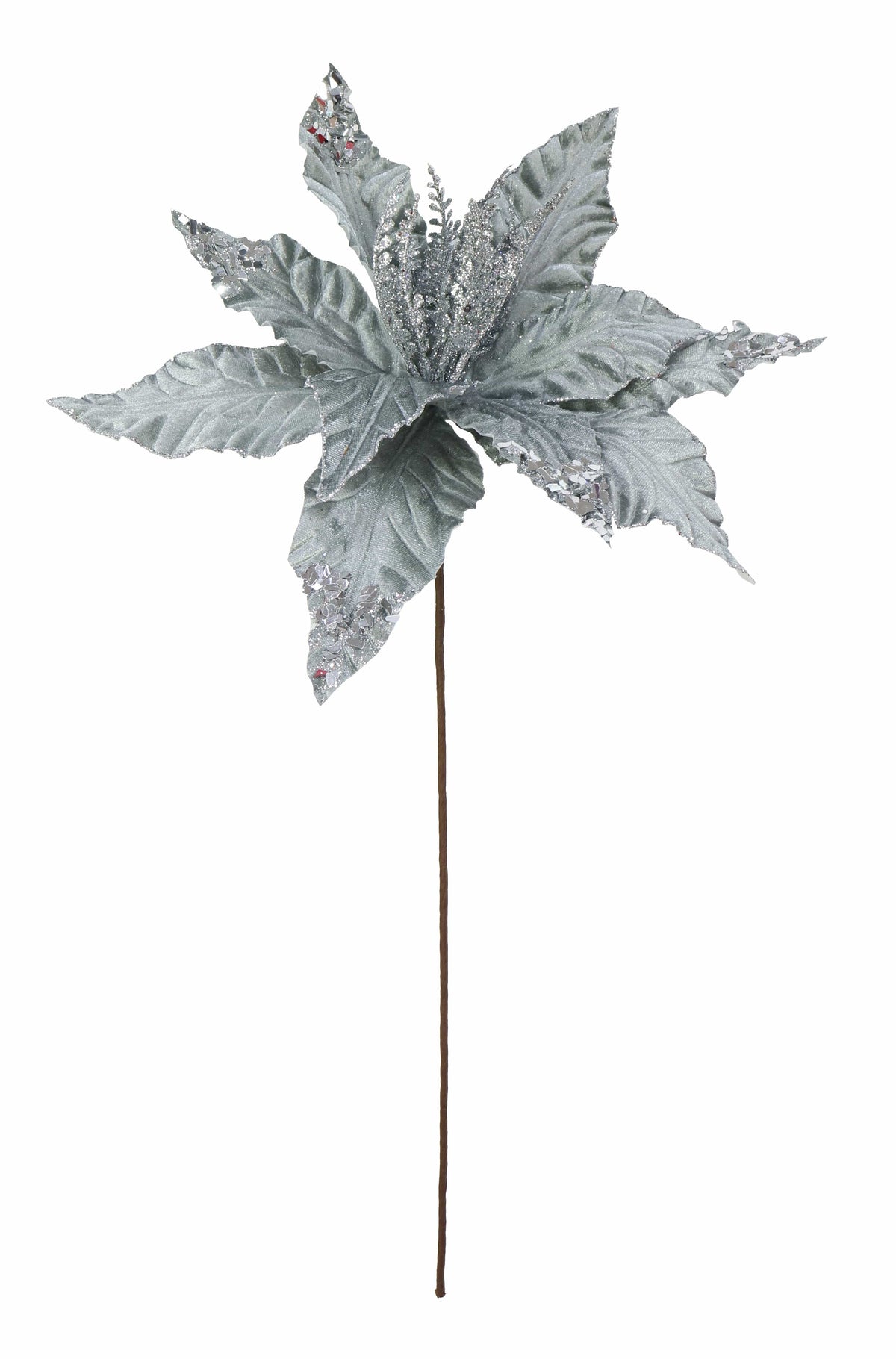 Velvet Poinsettia Stem with Sequins Asst (58cm)