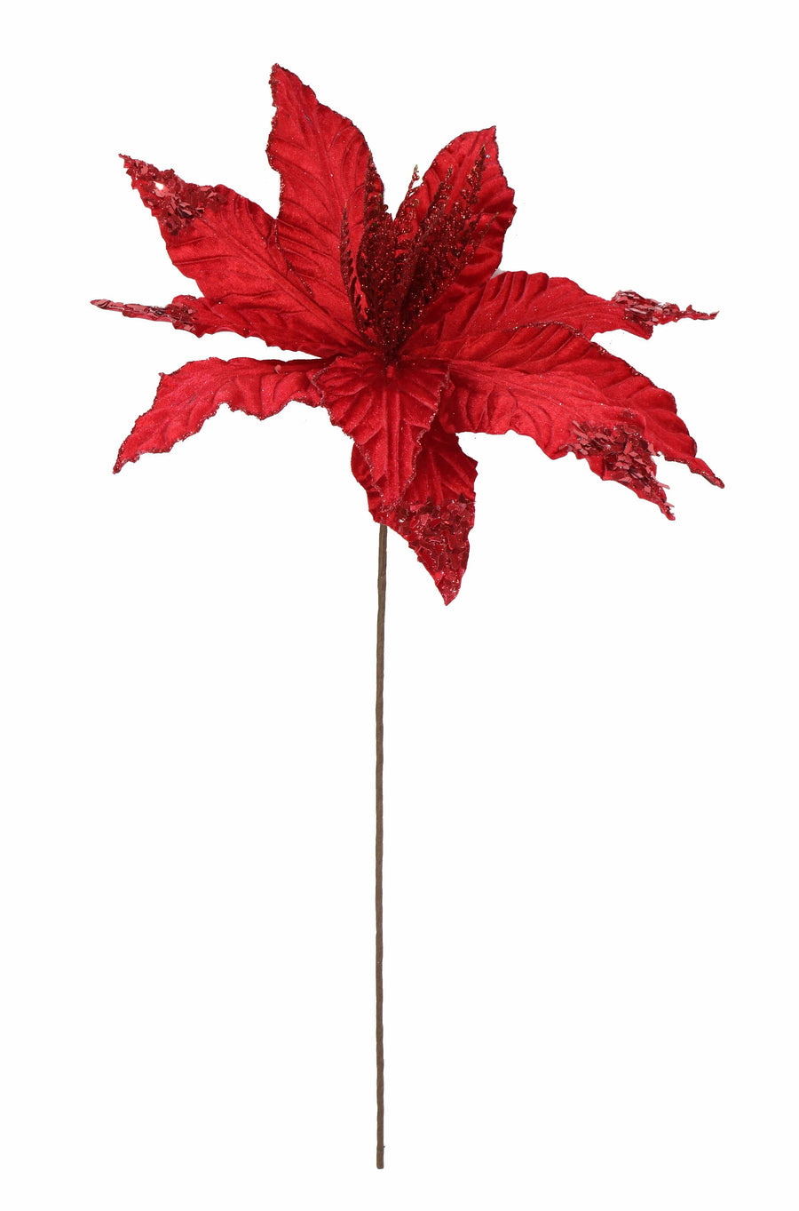 Velvet Poinsettia Stem with Sequins Asst (58cm)