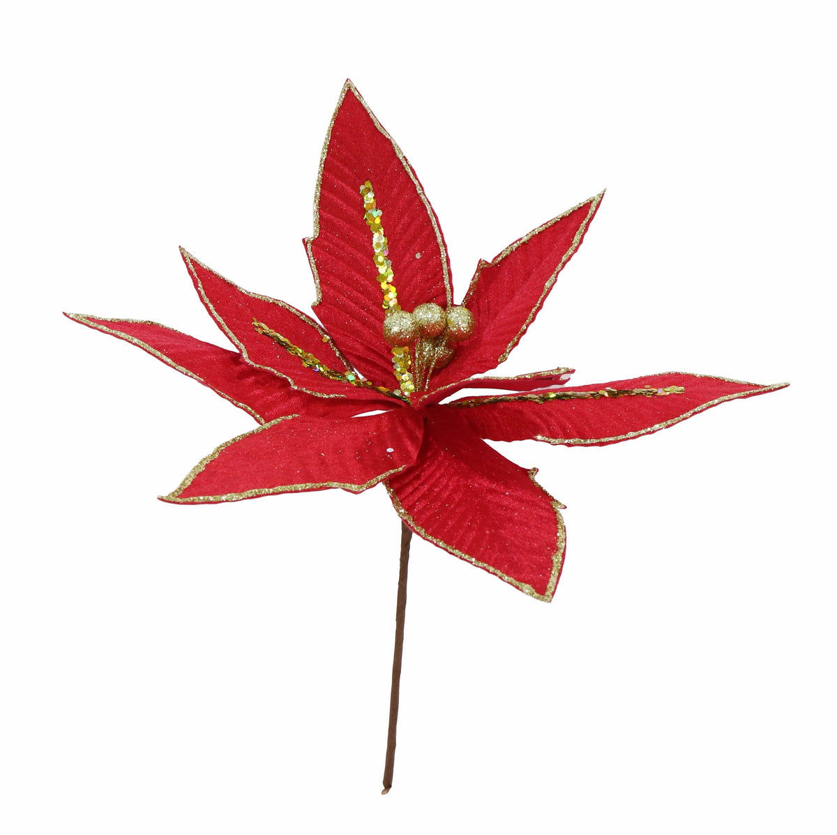 Red Mix Velvet Poinsettia Pick (30cm)