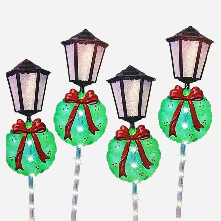 LED Lanterns With Wreath Path Poles