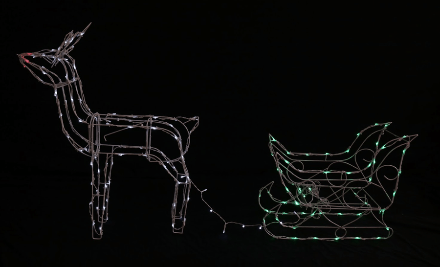 Solar Sleigh with Reindeer (White-Red-Green)